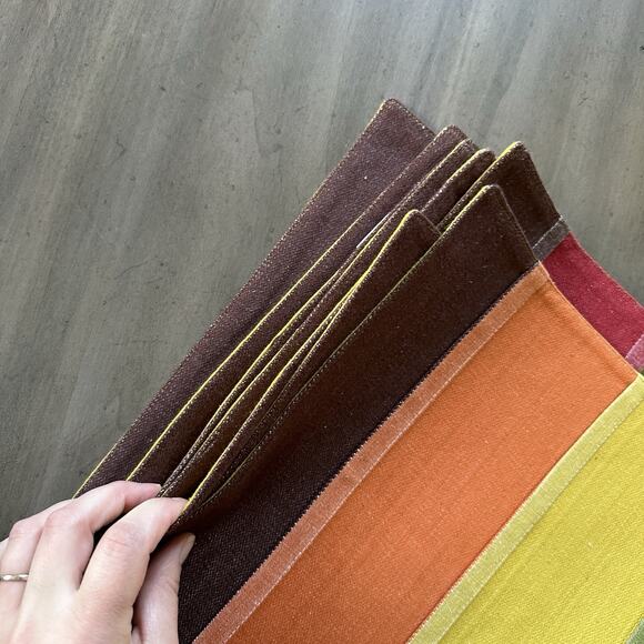 TAG Fall Placemats Set of 8 Rust Green Brown Earthtone Striped Cotton Blend. NEW - Picture 6 of 9